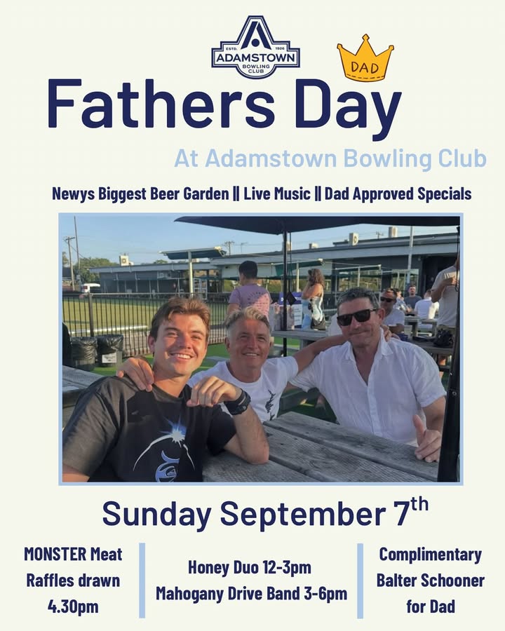 Featured image for “Father’s Day Celebrations at Adamstown Bowlo: Live Music, Meat Raffle & Balter Schooner Specials”