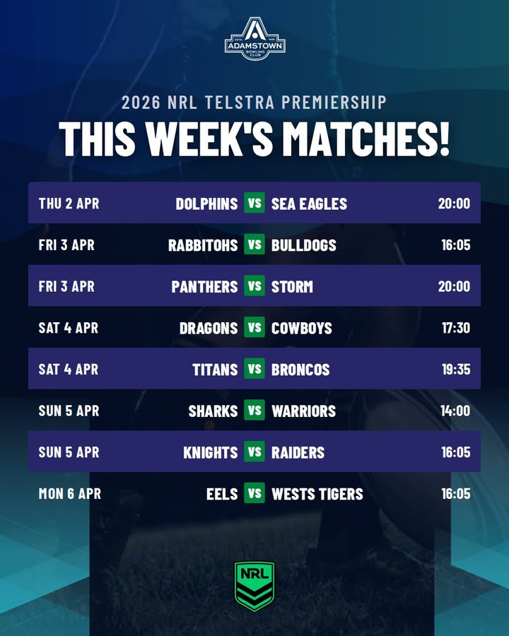 Featured image for “NRL Week at Adamstown Bowlo – All Matches”