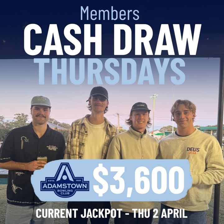 Featured image for “Thursday Members Cash Draw – $3,600 at Adamstown Bowlo”