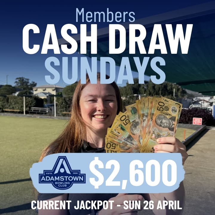 Featured image for “Members Cash Draw Sunday – $2,600 Jackpot at Adamstown Bowlo”
