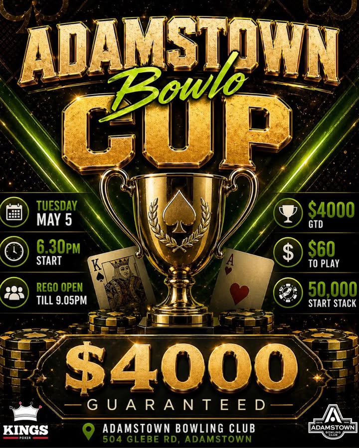 Featured image for “Adamstown Bowlo Cup Poker Tournament – $4000 Guaranteed”