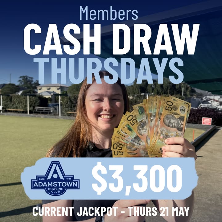 Featured image for “$3,300 Members Cash Draw This Thursday at Adamstown Bowlo”