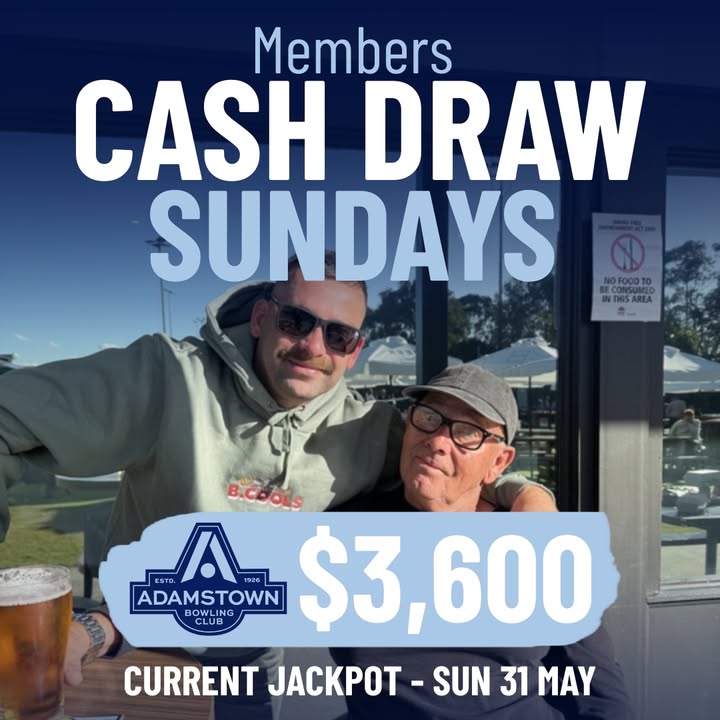 Featured image for “Win $3,600 in the Members Cash Draw This Sunday at Adamstown Bowlo”