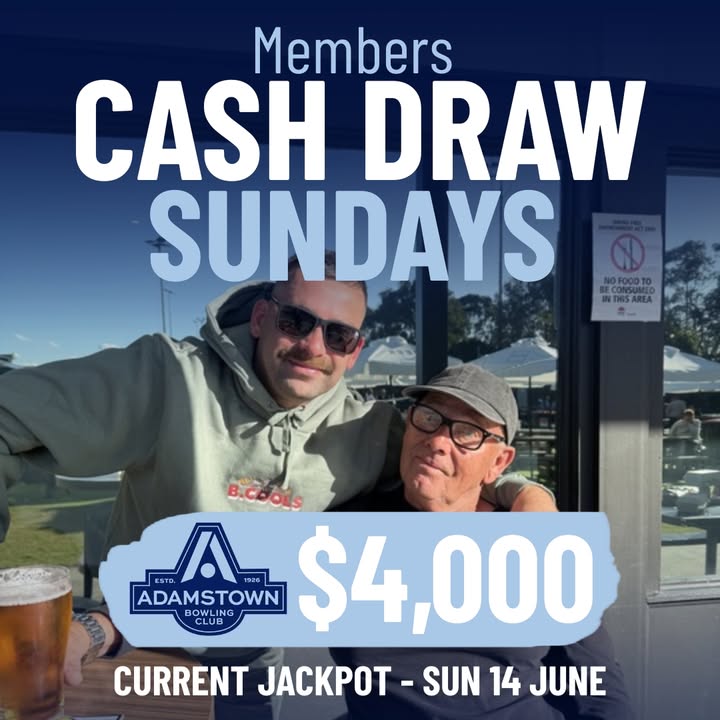 Featured image for “Win $4,000 at the Members Cash Draw This Sunday at Adamstown Bowlo”
