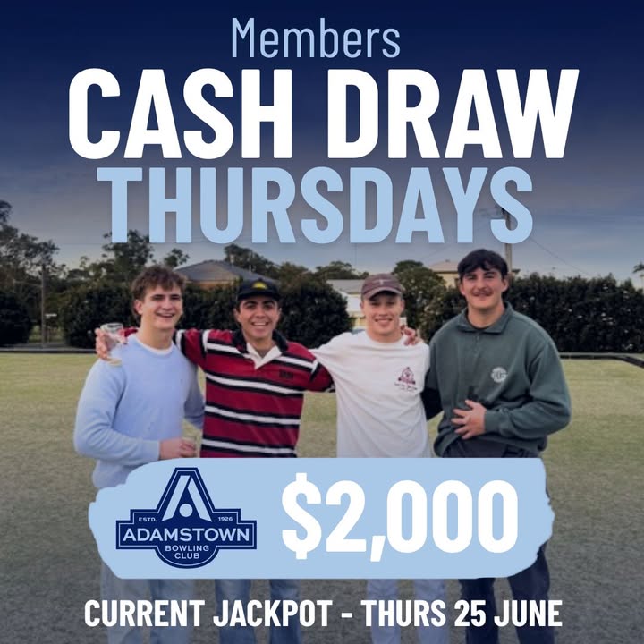 Featured image for “Members Cash Draw Thursdays – $2,000 Jackpot at Adamstown Bowlo”