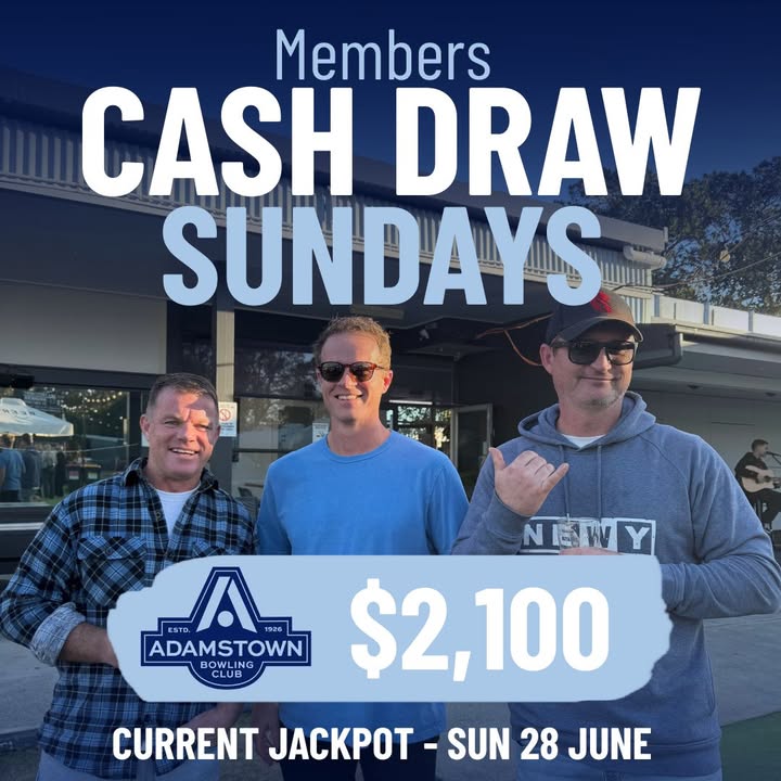 Featured image for “Win $2,100 at the Members Cash Draw This Sunday at Adamstown Bowlo”