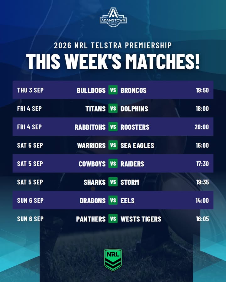 Featured image for “2026 NRL Telstra Premiership Matches Live at Adamstown Bowlo”