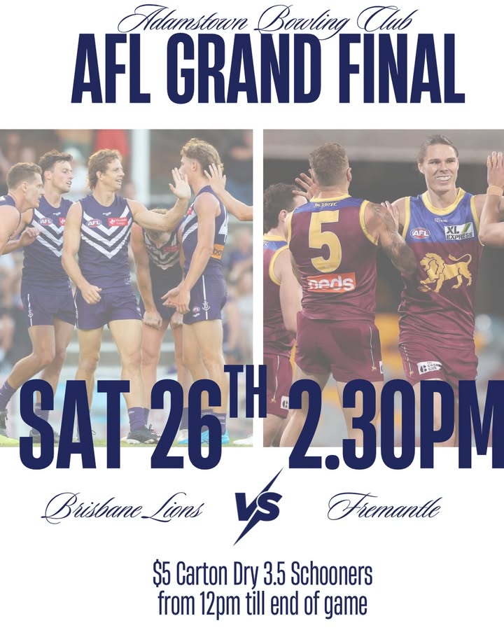Featured image for “AFL Grand Final at Adamstown Bowlo – Sat 26th, 2:30pm”